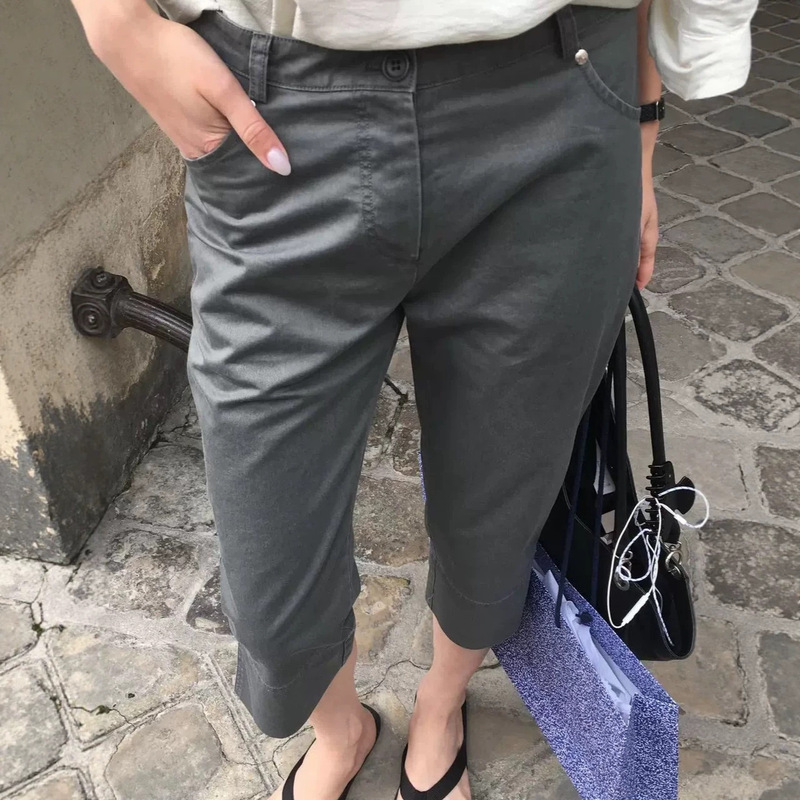 Fansi Yu Korean Boutique Side Slit Casual Pants Summer New Slim Fit Skinny Capri Jeans for Women