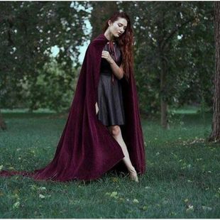 European and American Hot Trailing Velvet Cloak with Hat Big Shawl Warm Nightgown Stage Bride Winter Long Coat