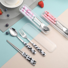 Ins風アニメ携帯食器ステンレス箸スプーンフォーク三点セット学生屋外旅行携帯食器セット