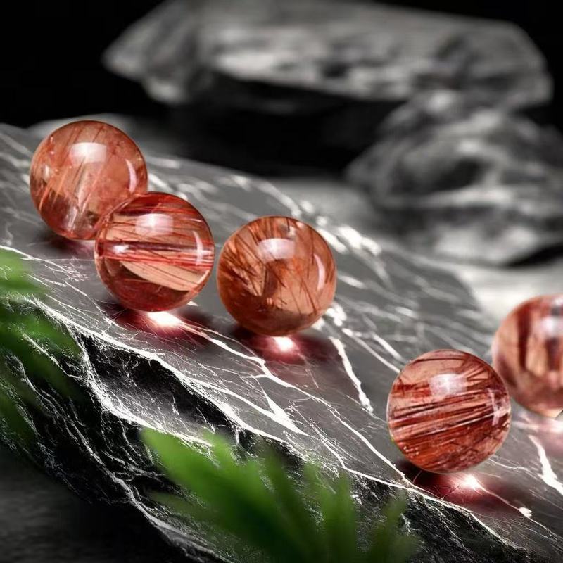 天然红发晶散珠红兔毛水晶圆珠饰品串珠水晶半成品diy手链多宝批|undefined