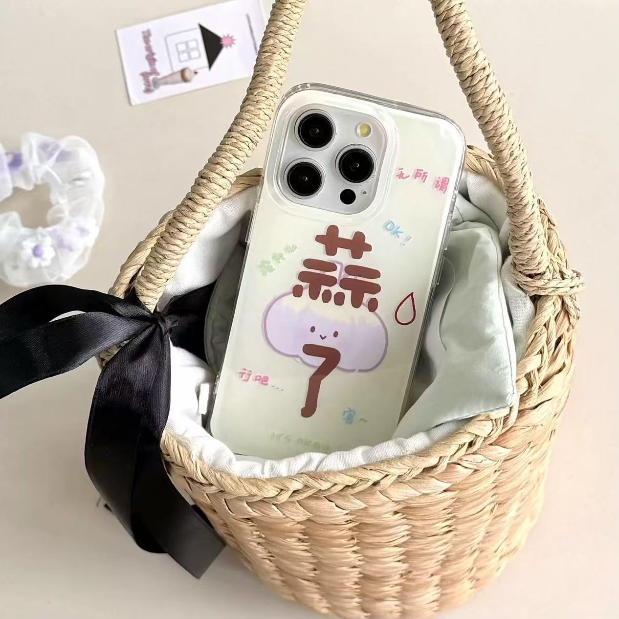 Divertido texto creativo de dibujos animados ajo adecuado para iPhone16ProMax Apple 14 funda para teléfono móvil 14 mujer 13 nuevo