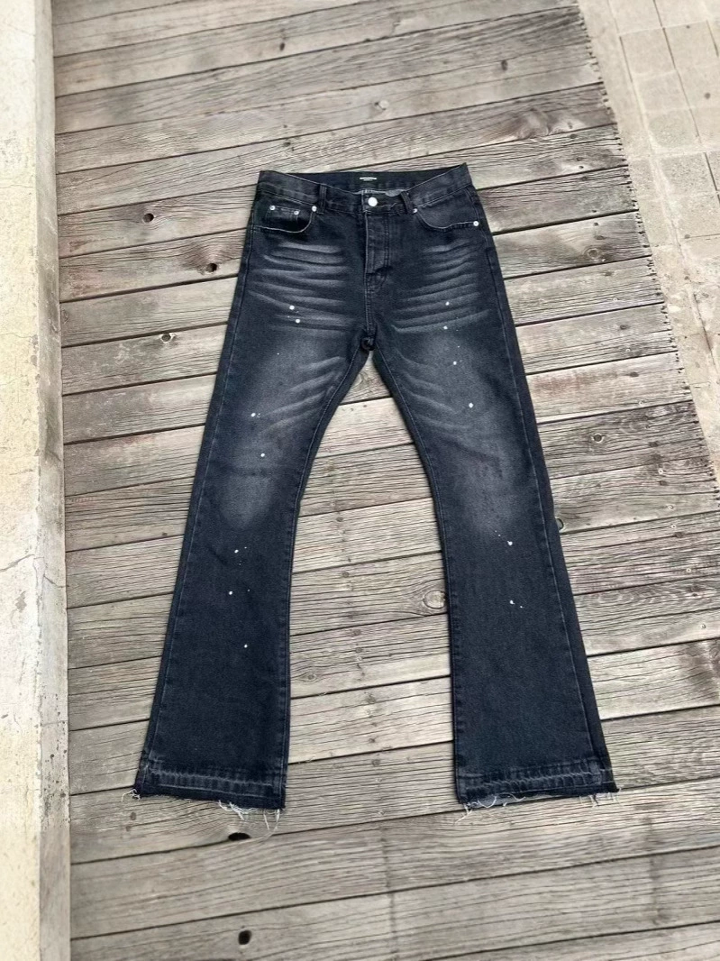 Джинсы bootcut FAR ARCHIVE, винтажная стирка и брызги краски, мужские, чёрные