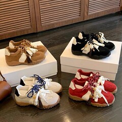 牛皮~葡萄ma同款增高6cm鸳鸯鞋带串珠拼色厚底德训鞋女休闲运动鞋