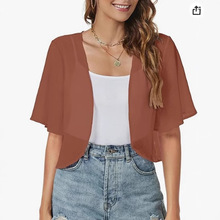 短款披肩百搭薄款防晒衣新款雪纺女士夏季外搭带袖子黑白多色斗篷