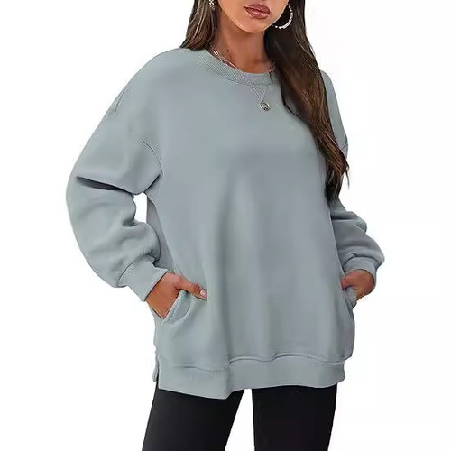 2025 European and American Women's Fashion Crewneck Sweatshirt Set - Oversized and Loose Fit with Fleece Lining