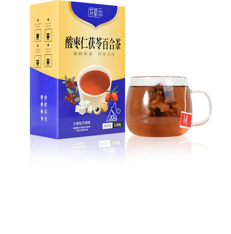 Sour Jujube Seed Poria Lily Tea Bags Suan Zao Ren Fu Ling Cha 120g Evening Wellness Brew in use