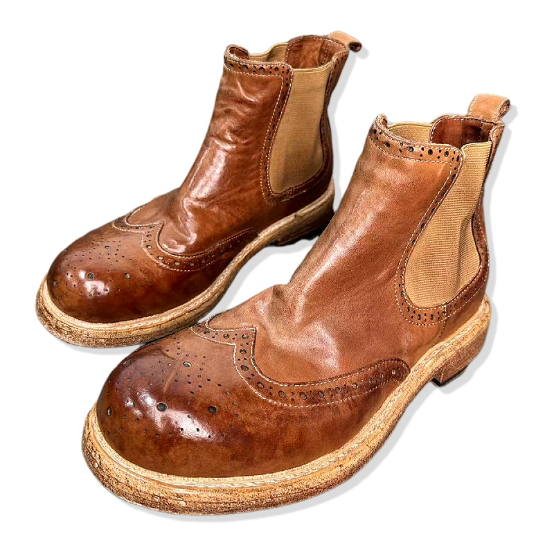 2024 Goodyear новый стиль конская шкура мужские сапоги челси эластичные чехлы сапоги Буллок резные туфли мужские кожаные туфли