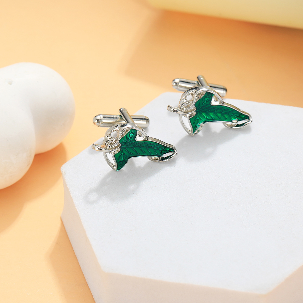 European and American Fashion Elf Leaf Cufflinks Green Leaf Cufflinks Shirt Cufflinks Men's Shirt Accessories