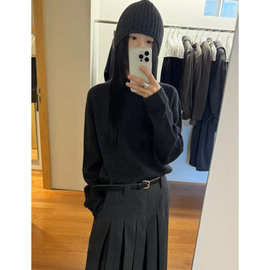 现 2025冬季新款韩国设计师Lfm法式柔软圆领长袖打底针织毛衣