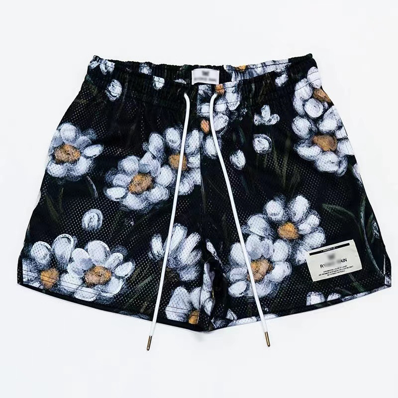 American-Style Basketball Shorts with an Oil Painting Style, Casual Mesh Design, Unisex, Summer Training, Knee-Length, Loose Fit, Breathable Mesh