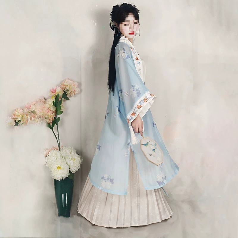 Оригинальный дизайн Hanfu для женщин с вышивкой династии Сун «Qingpingle» в повседневном стиле храма Чангань, плиссированная юбка длиной до талии.