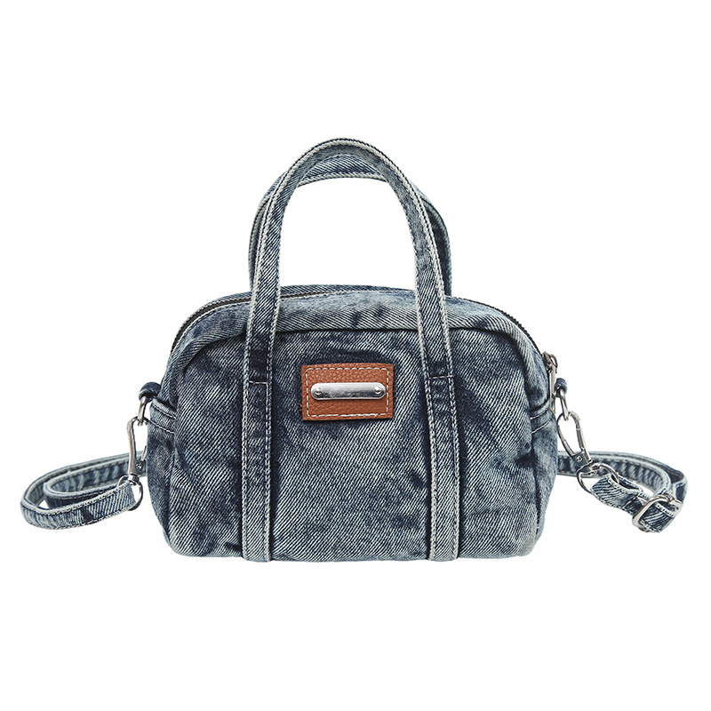 Washed Denim Mini Boston Zip Crossbody Bag 7