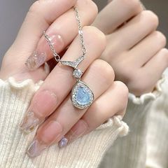 2025新款美人鱼一滴泪项链女海蓝宝锁骨链小众设计感锁骨链