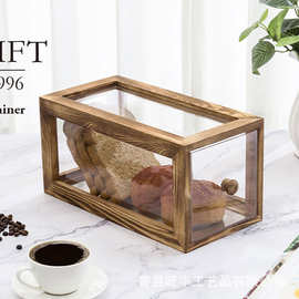 木质烤面包盒 美式乡村抽拉面包收纳盒透明木制亚克力面包展示盒