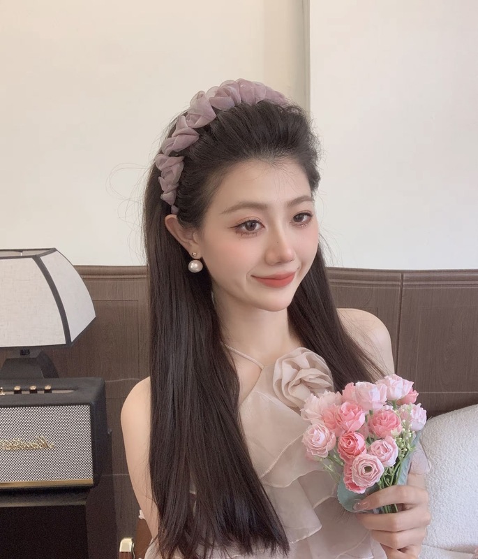 2025 新しい夏の波状歯付きヘッドバンド女性のための高頭蓋高品質グラデーションプリーツメッシュ洗顔帽子|undefined