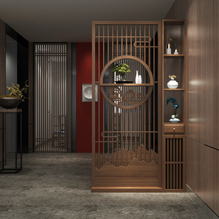 New Chinese Style Entrance Door Living Room Screen Partition Bedroom Study Shelters Home Entrance Cabinet Solid Wood Hollow Decoration
