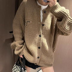正确版本2025秋冬新款原标P家字母刺绣针织开衫毛衣外套男女