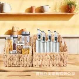 跨境水葫芦草编收纳篮一次性牙刷毛巾收纳筐学生文具储物篮杂物筐