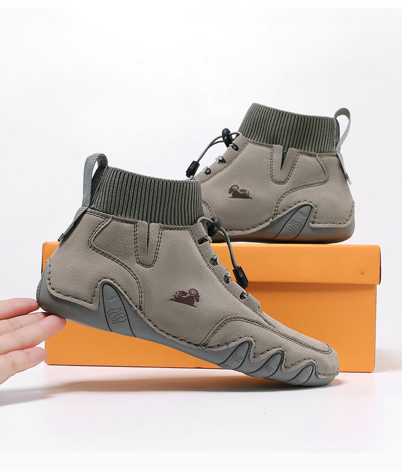 Bốt Martin cổ vừa unisex kiểu dây thun, đế bằng, form rộng — C8005 kaki, C8005 màu xám, C8005 màu đen, C8005M kaki lót nhung chi tiết 34