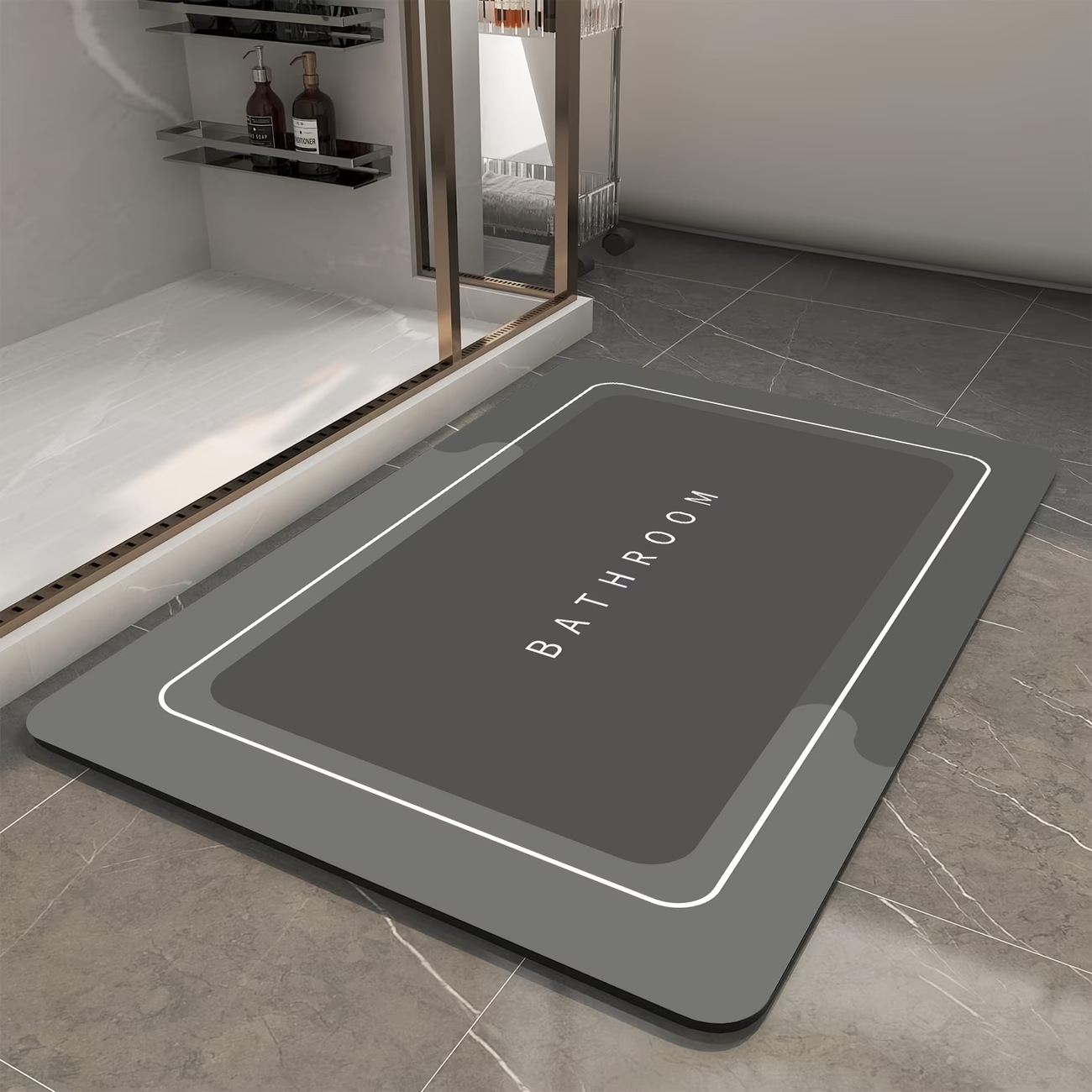 Modern Minimalist High-End Bathroom Anti-Stain Non-Slip Floor Mat, Water-Absorbent Easy-Care Foot Mat for Shower Room, Wear-Resistant Entrance Door Mat