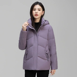 白鸭绒羽绒服女短款宽松2026新款中青年妈妈冬装百搭连帽羽绒外套