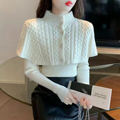 2025新款洋气麻花针织衫上衣女秋冬内搭长袖内搭两件套打底毛衣女