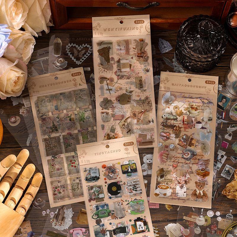 Nostálgico retro diario PVC impermeable pegatinas creativas de los niños lindos mascotas Goo tarjeta material decorativo bolsa