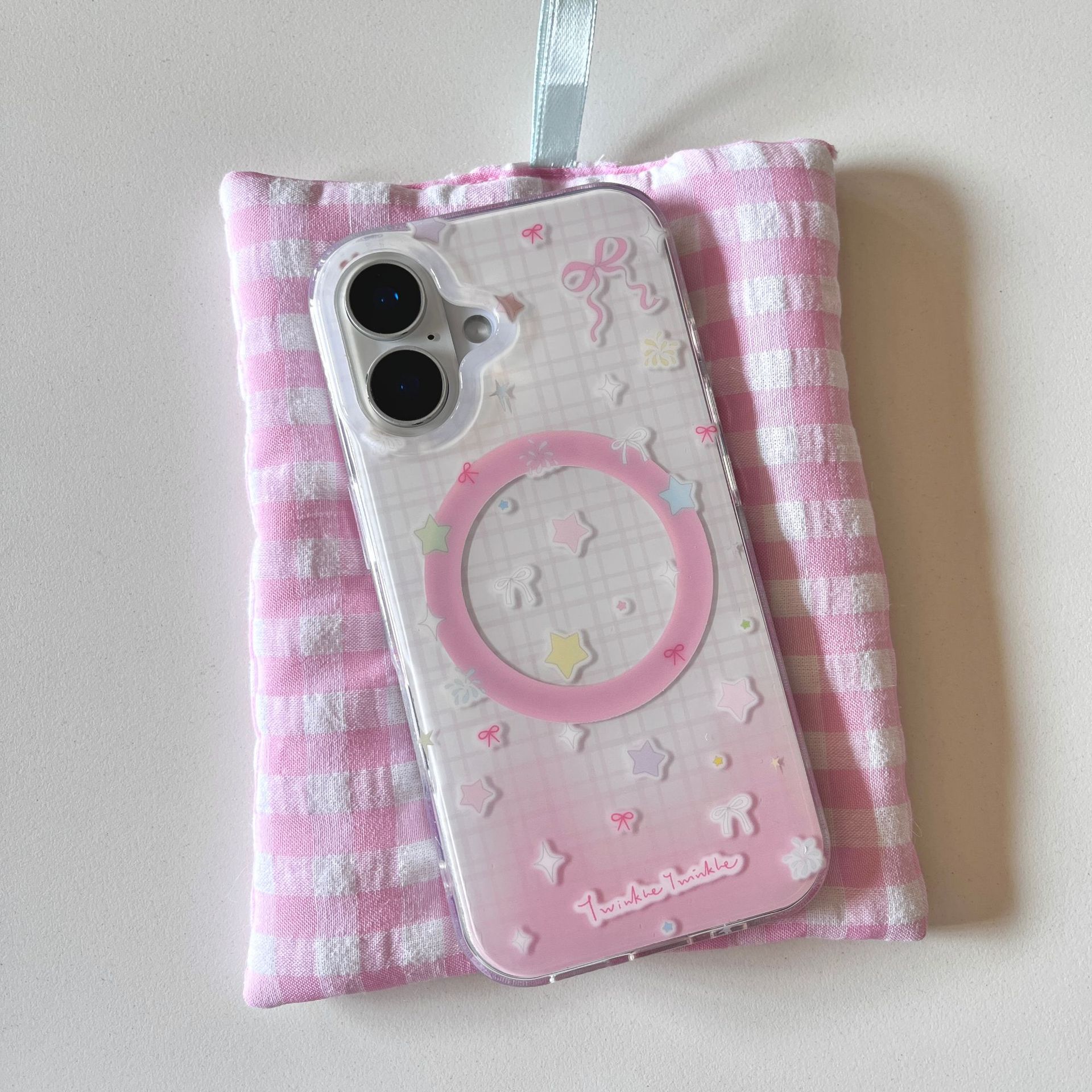 Estrella degradada del corazón de la niña para la carcasa del teléfono móvil Apple 15Pro 16ProMax atracción magnética 14/13 nicho 15PM nuevo