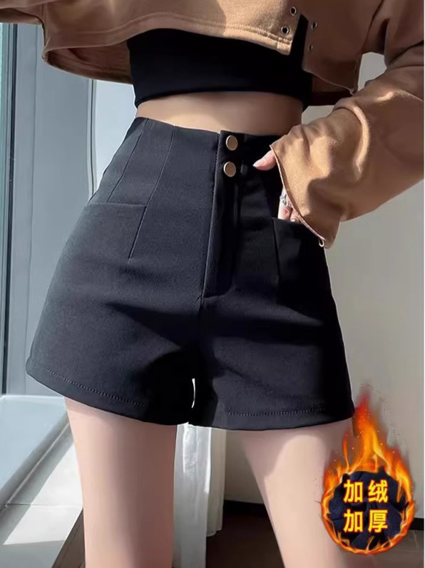 Black Suit Shorts Women's Spring and Autumn fleece-lined Outer Wear High Waist Slimming Stretch A- shaped Lower Body Missing Base Boots Pants Black Suit Shorts Women's Spring and Autumn fleece-lined Outer Wear High Waist Slimming Stretch A- shaped Lower Body Missing Base Boots Pants