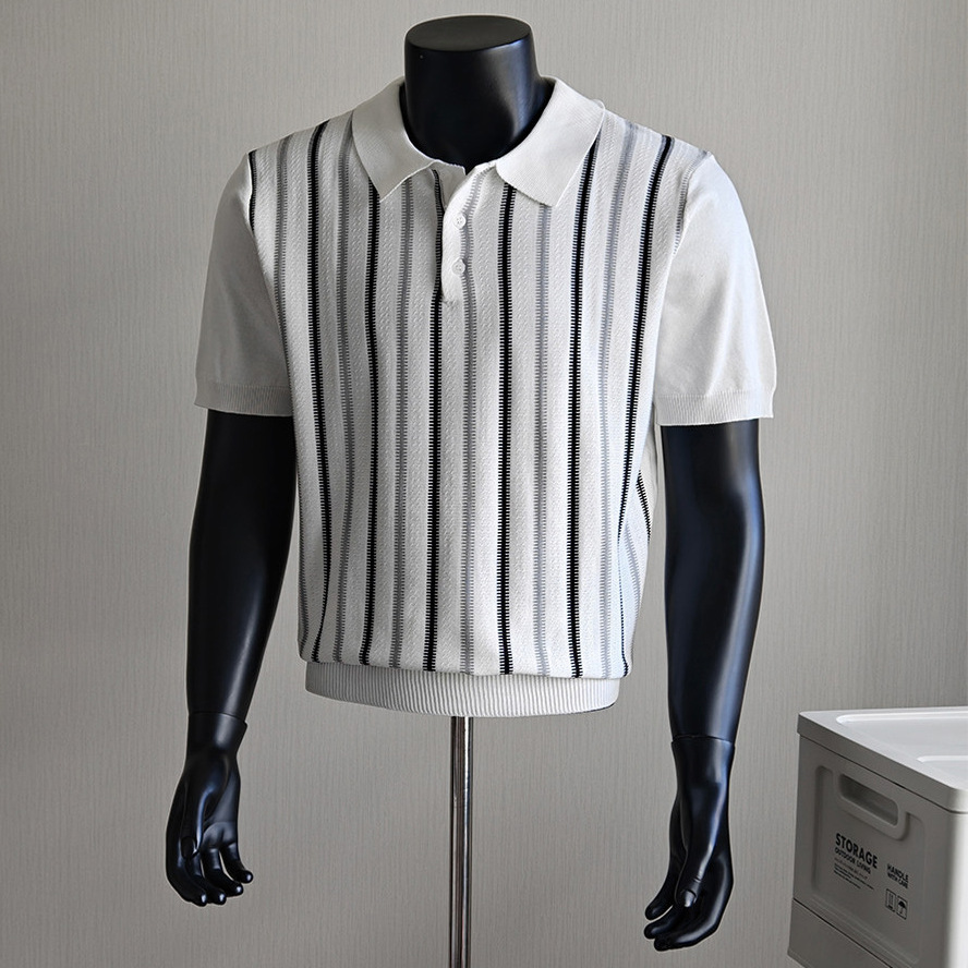 Polo camiseta de punto camiseta de manga corta camiseta de hombre solapa vertical rayas viejos negocios hielo seda fábrica transfronteriza al por mayor