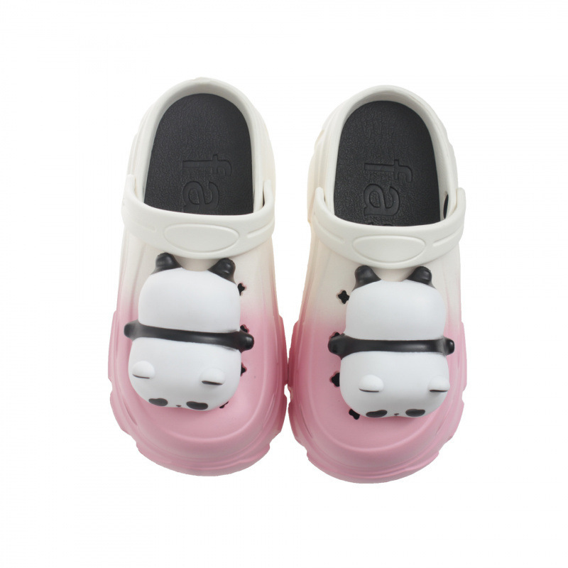 Cartoon Panda Luminous Hole Shoes Women's 2024 New Style Outer Wear Summer Platform Cake Bottom Elevated Sandals for Students