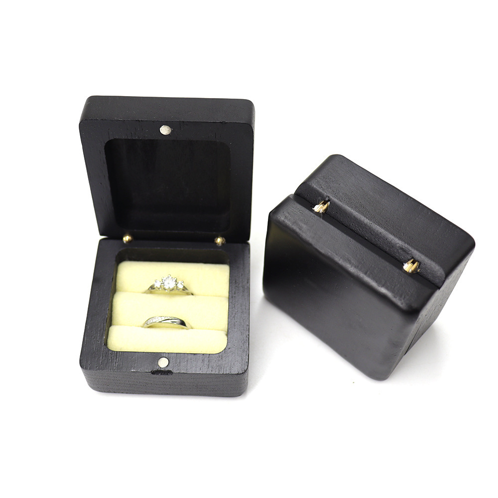 黑色实木珠宝饰品包装求婚对戒首饰收纳盒耳钉戒指礼品盒钻戒盒