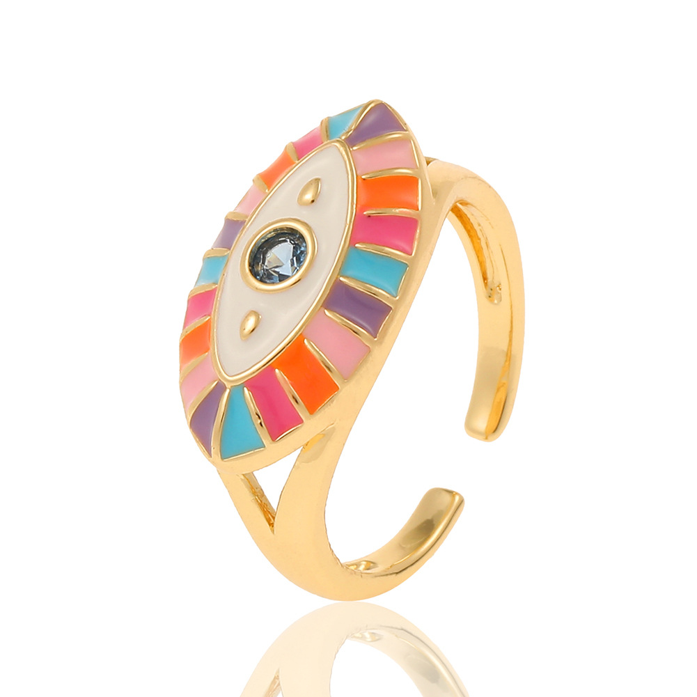 Retro Devilu0027S Eye Copper Open Ring Enamel Zircon Copper Rings