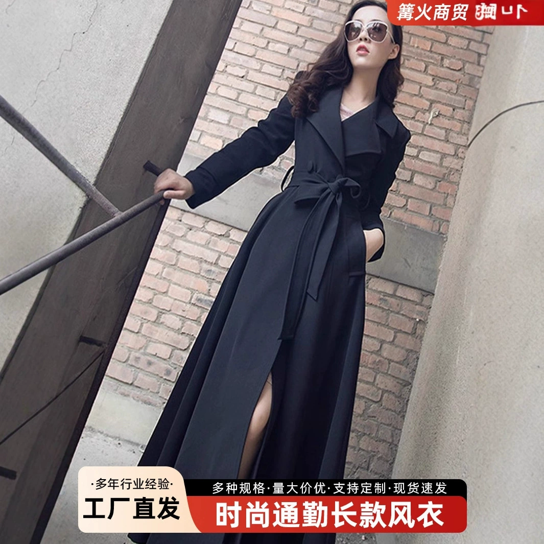 Весенне-осенний плащ выше колена, облегающий крой, элегантный, удлиненный плащ с лацканами на шнуровке, большой размер, утягивающий талию