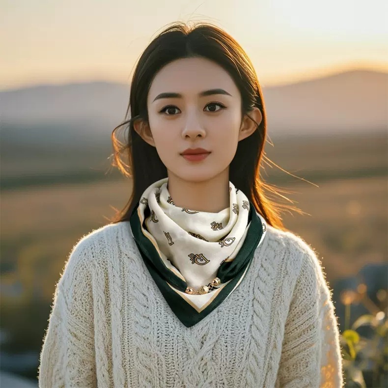 Otoño y invierno nuevo temperamento bufandas de cuello caliente bufandas de seda de aire extranjero bufandas de seda coreana pequeña bola de oro bufandas de seda