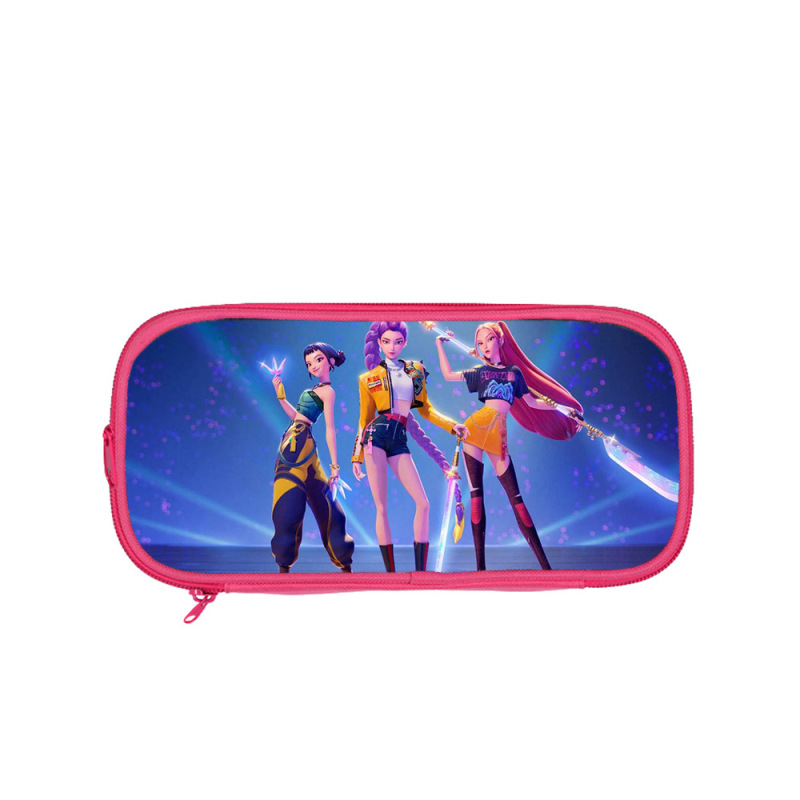 Huntrix Kpop学生粉色双层笔袋Kpop猎魔女团学生收纳文具袋铅笔包|undefined