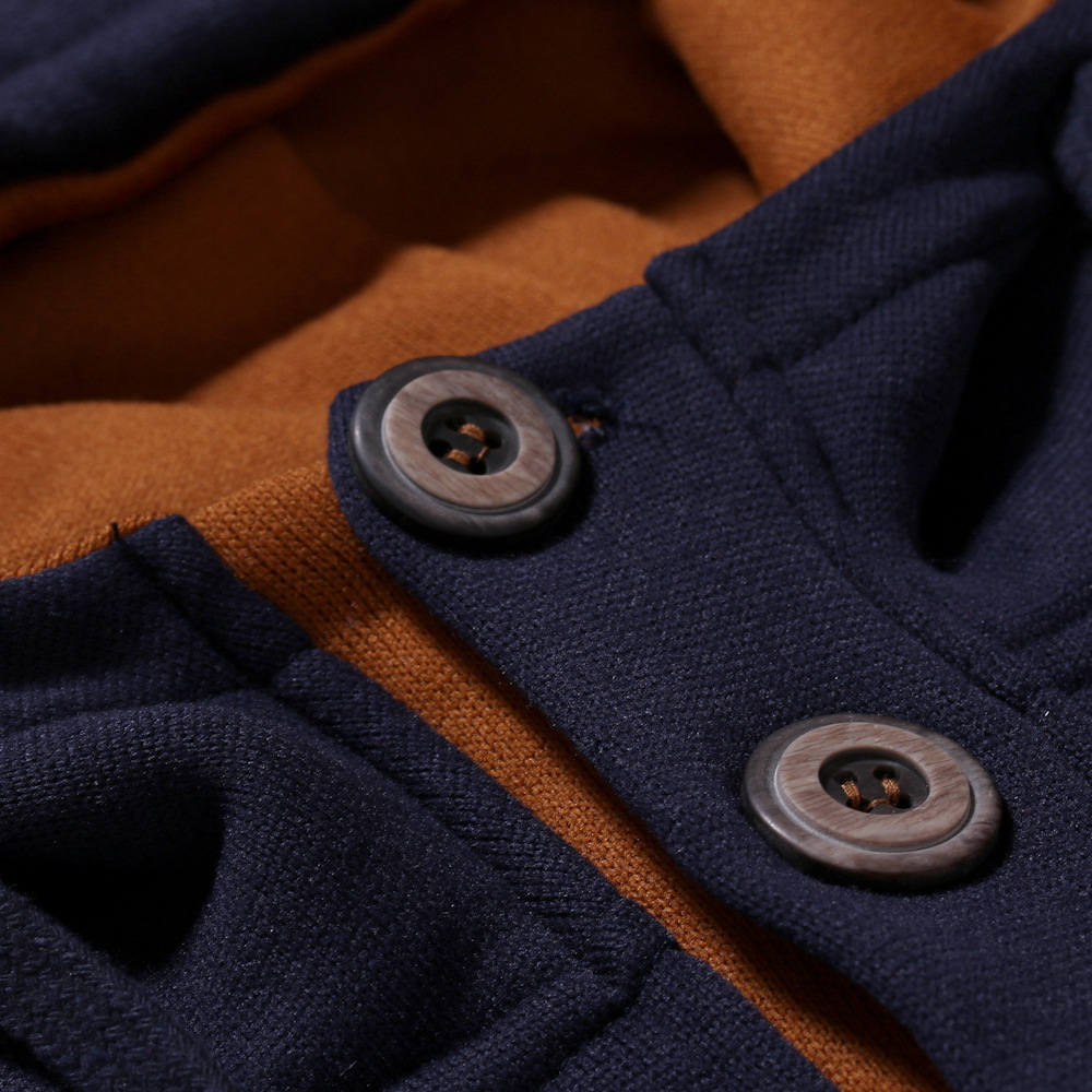 24 Nuovi arrivi Autunno/Inverno: Felpa con cappuccio dal design aperto e decorata con bottoni, taglia grande, pullover color-block_voghion.com