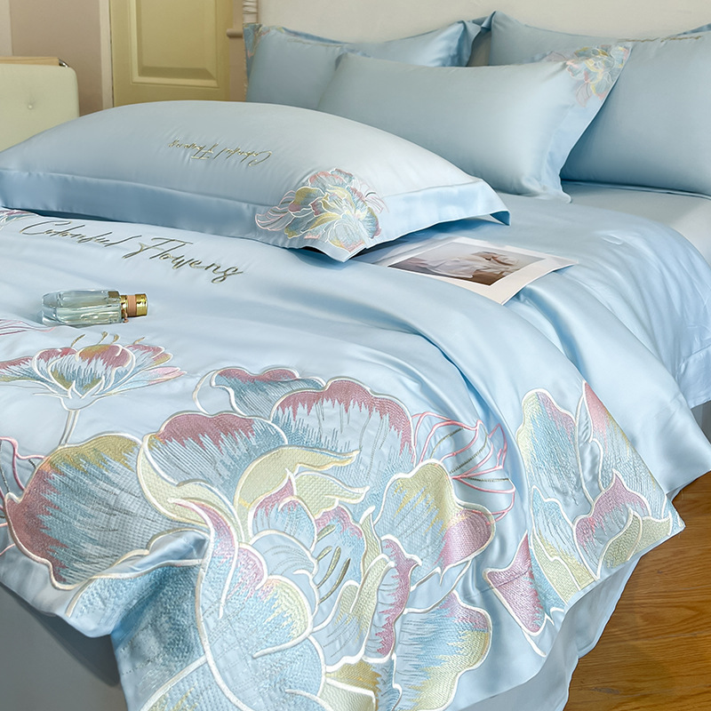 Edredón fresco de verano, ropa de cama de cuatro piezas, seda de hielo, sueño desnudo, lujo ligero, edredón de alta calidad, sábanas, juego de tres piezas 4