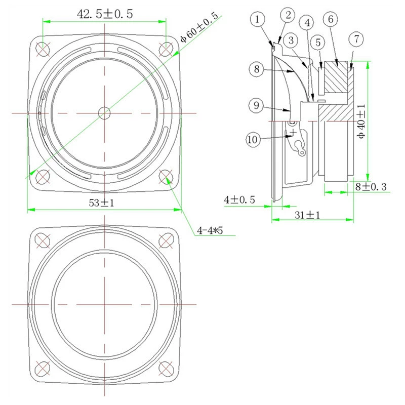 LS53W-6B-R8 2-дюйма 8 Евро 5W резиновая кромочная чашка 40 магнит 86DB полночастотный звуковой воспроизводитель для транспортного средства 6.32V