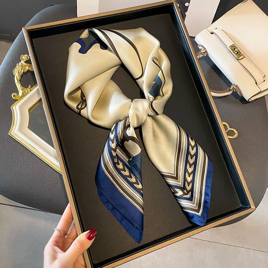 Silk scarf women's new artificial silk 70 small square scarf high-grade Korean style decorative versatile professional scarf printed scarf