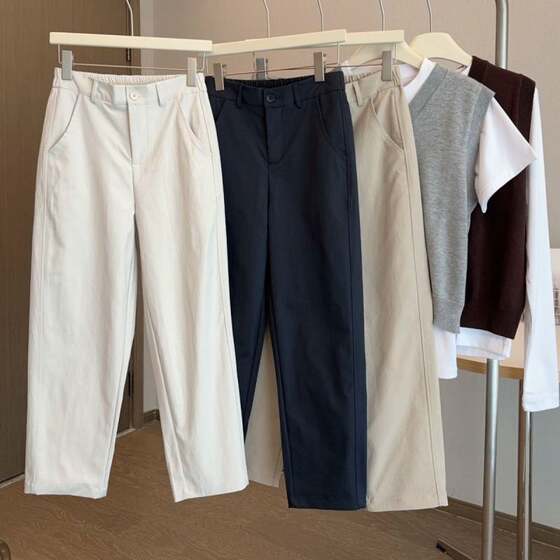 Petite Cropped Sickle Pants Spring Casual Pants 2025 New High-Waisted Straight Loose Slimming Harem Pants Dad Style