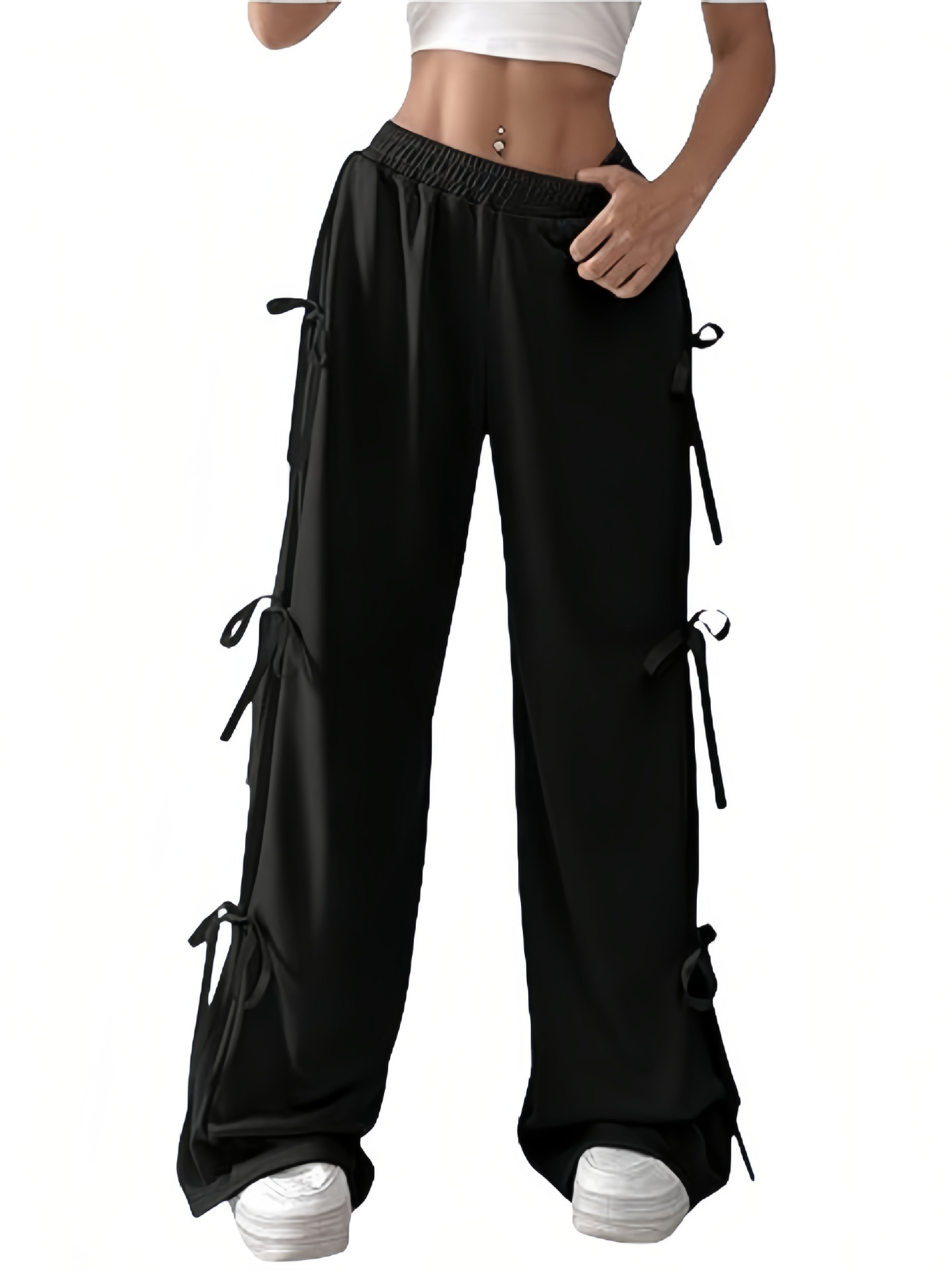 Transfronterizos Europa y América Amazon damas arco pantalones deportivos de piernas anchas elásticos de cintura alta pantalones casuales dulces pantalones de skateboard image 4