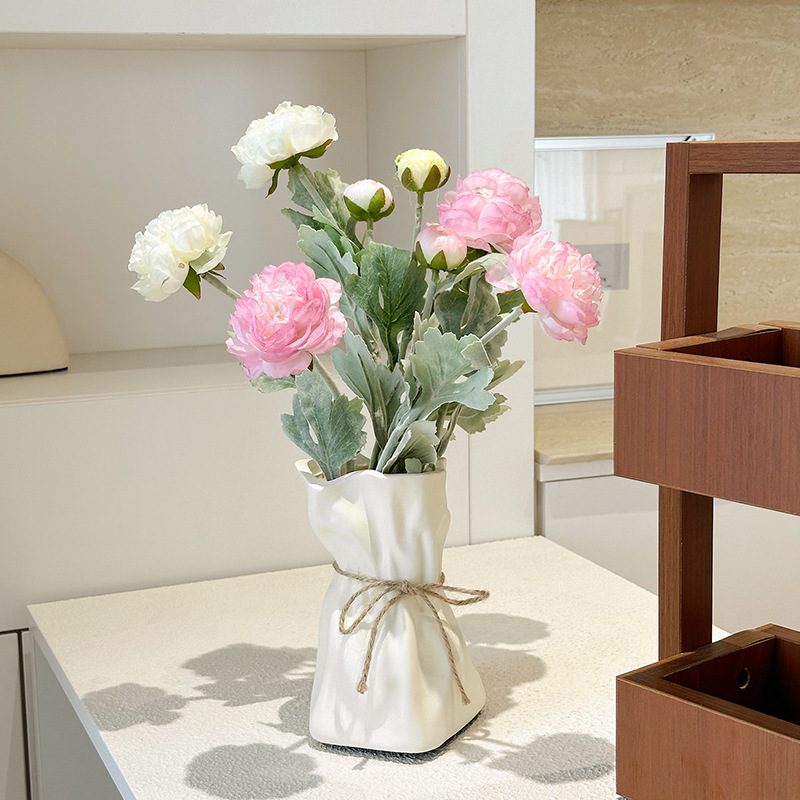 フレンチクリームスタイルの花瓶ホームリビングルームフラワーアレンジメントライト高級ハイエンドダイニングテーブルデスクトップ装飾花瓶花容器|undefined