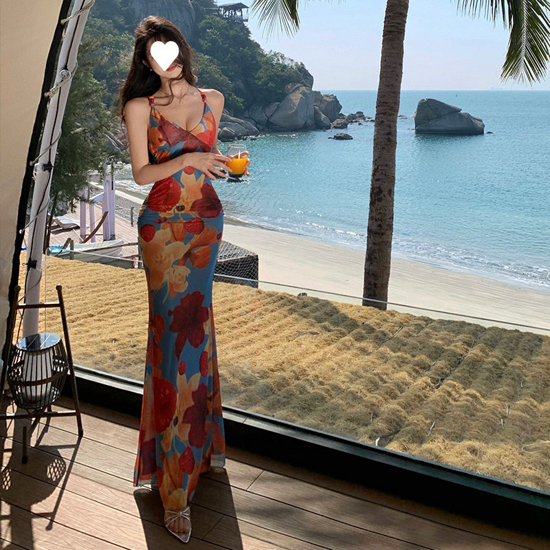泰国旅行穿搭海边裙子氛围感后背绑带露背连衣裙度假海岛裙沙滩裙