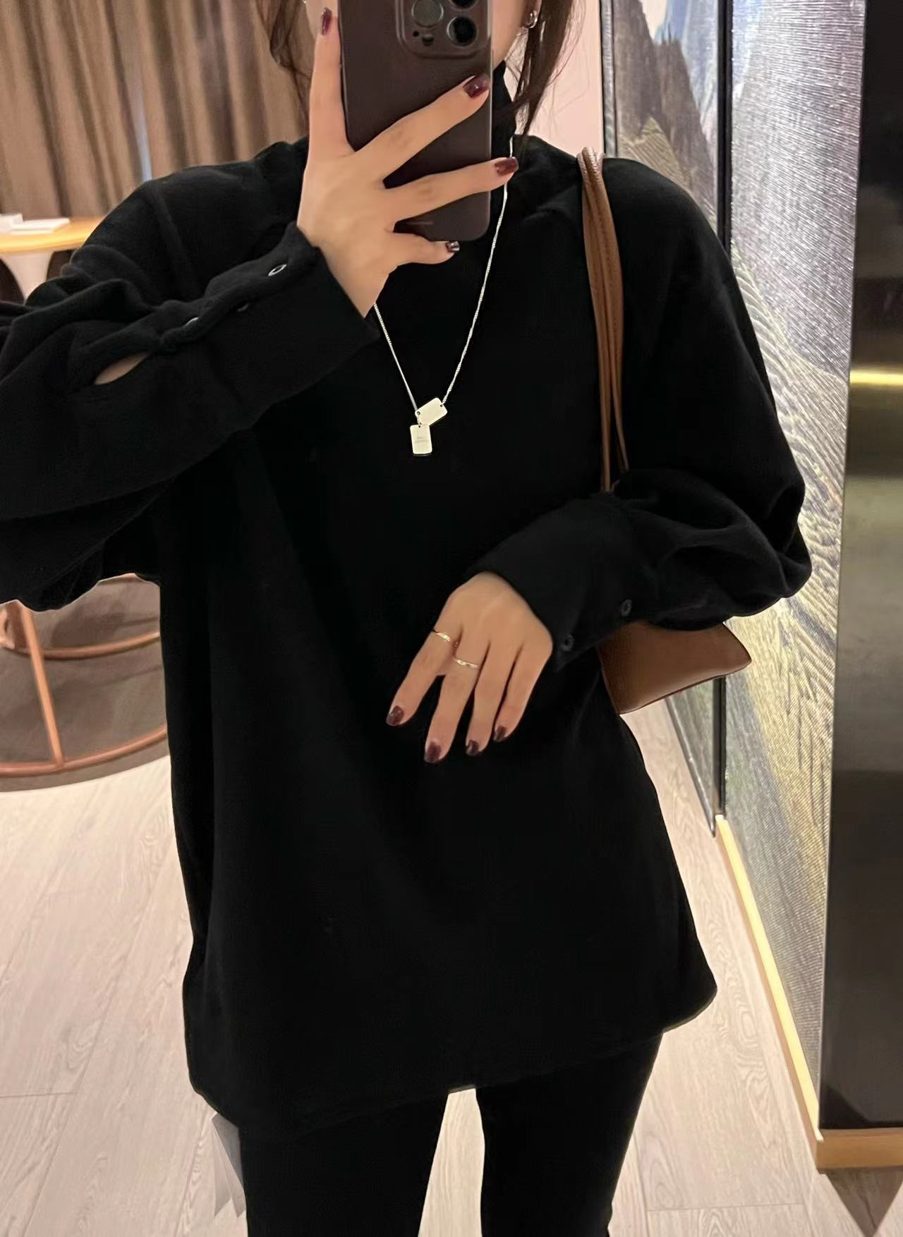 Women's Clothing New autumn and winter half high collar German velvet bottoming shirt for girls, loose thickened brushed long sleeved T shirt top_ipsvogv.com