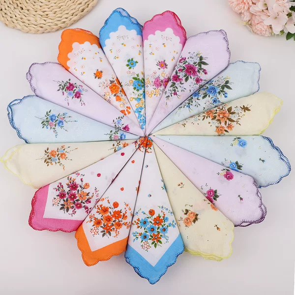 30cm Women's Handkerchief Cotton Small Handkerchief Amazon Cross-border Pure Cotton Nostalgic Classic Old Sweat Wipe Women's Handkerchief Square