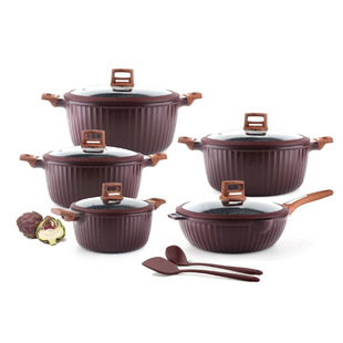 Vertical Stripe Silicone Glass Lid 12PCS Die Casting Pot Non-stick Pan Deep-frying Soup Pot with suit Bottom Induction Cooker