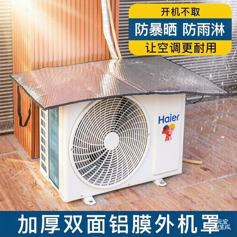 Air Conditioner Outdoor Unit Protective Cover, Sun Protection, Flame Retardant, Heat Insulation, Aluminum Foil Bubble Thickened Double-Sided Sun Protection Cover, Rainproof and Dustproof Cover