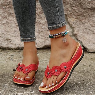 Sandals for Women 2022 Summer New Style Three Flower Slippers Thick-Soled Flip-Flops Flip-Flops Beach Flip-Flops Women's Sandals