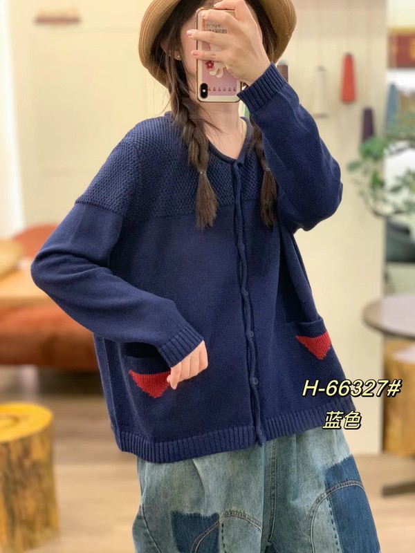 棉线针织开衫女 2025秋新款复古文艺宽松圆领单排扣毛衣外套66327|undefined